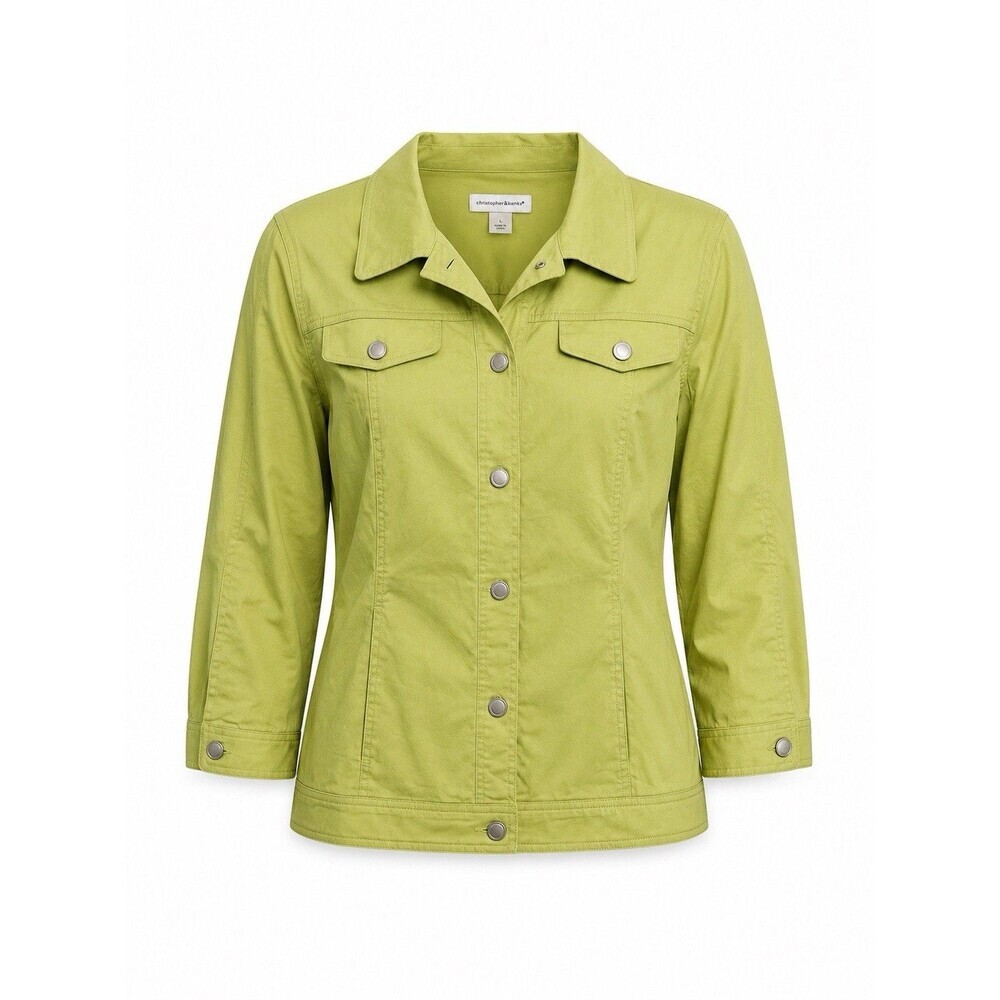 Christopher & Banks Women's Jacket Long Sleeve Embroidered  Beaded Lime Green L